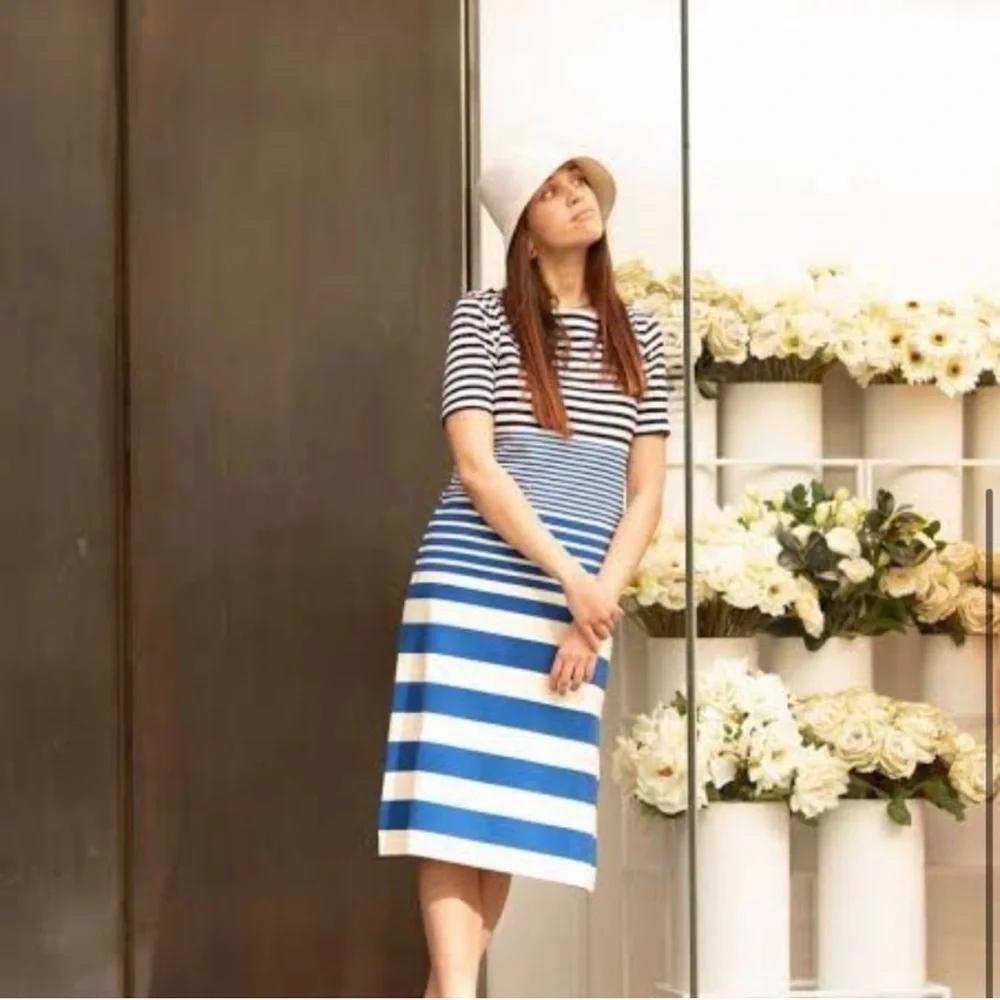 Uniqlo x Marni Blue Stripe Cotton Short Sleeve Midi Dress Size Large - Picture 3 of 11